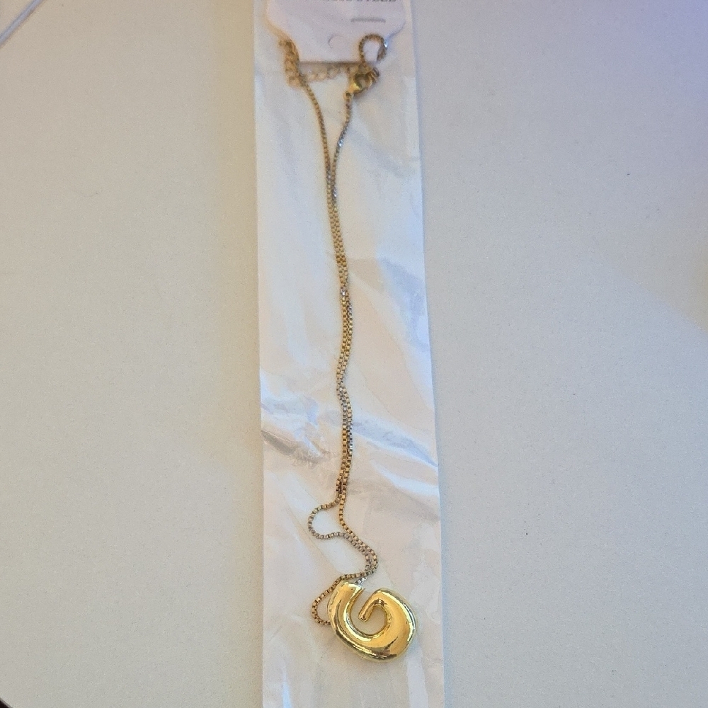 Gold Monogram Necklace Letter G Stainless Steel Bubble Letter G